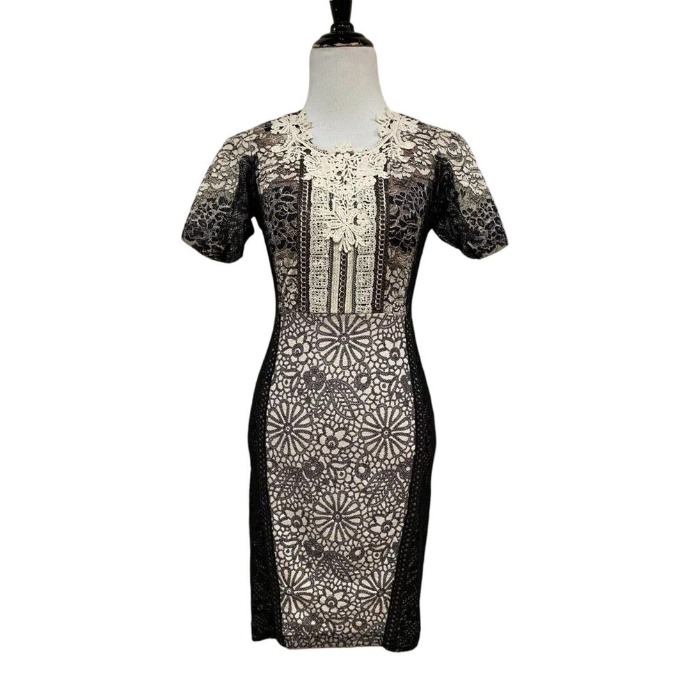 Byron Lars Beauty Mark Lach Chain Short Sleeve Sheath Knee Length Dress 8 - Read